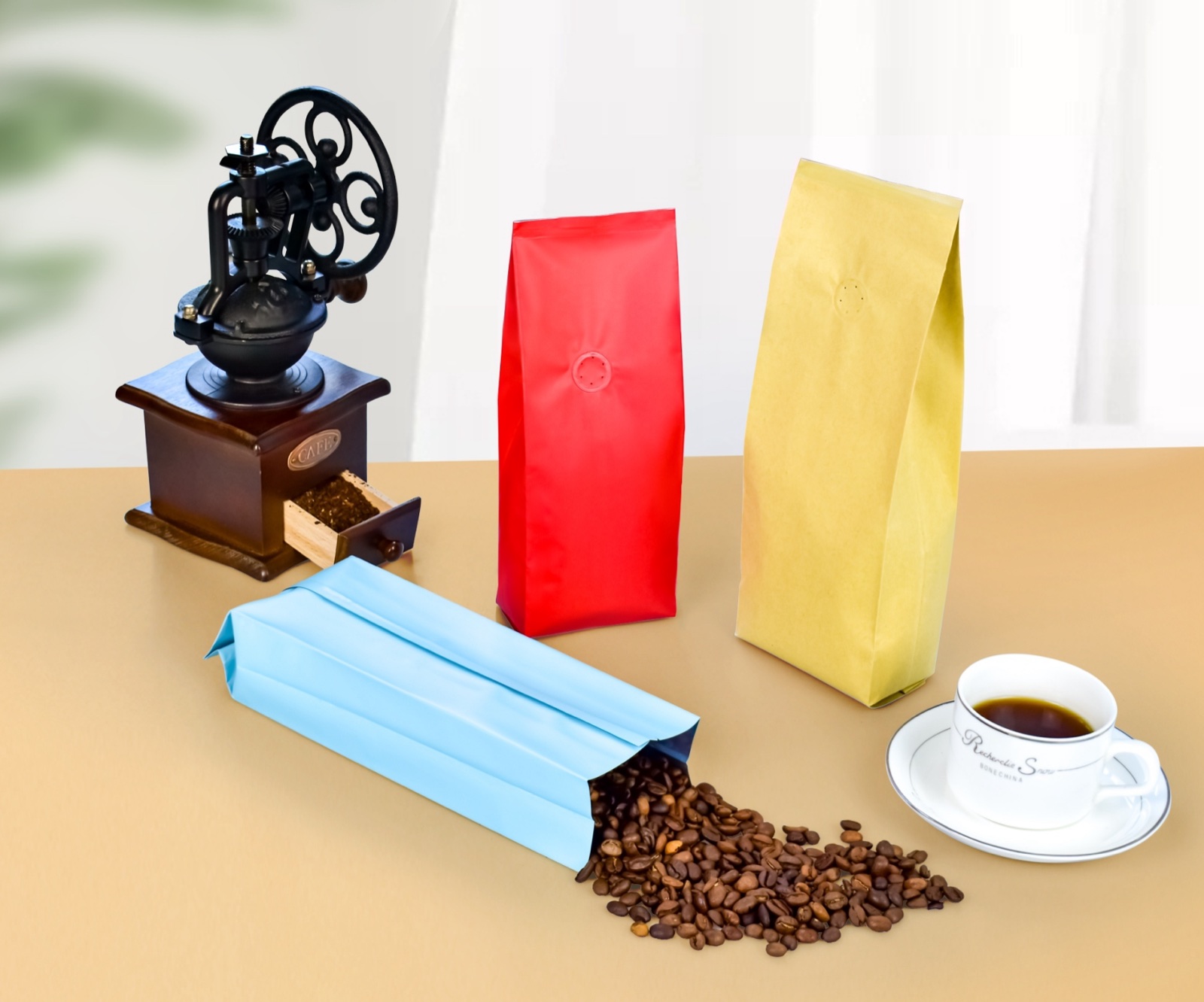 Colorful side-gusset coffee bags